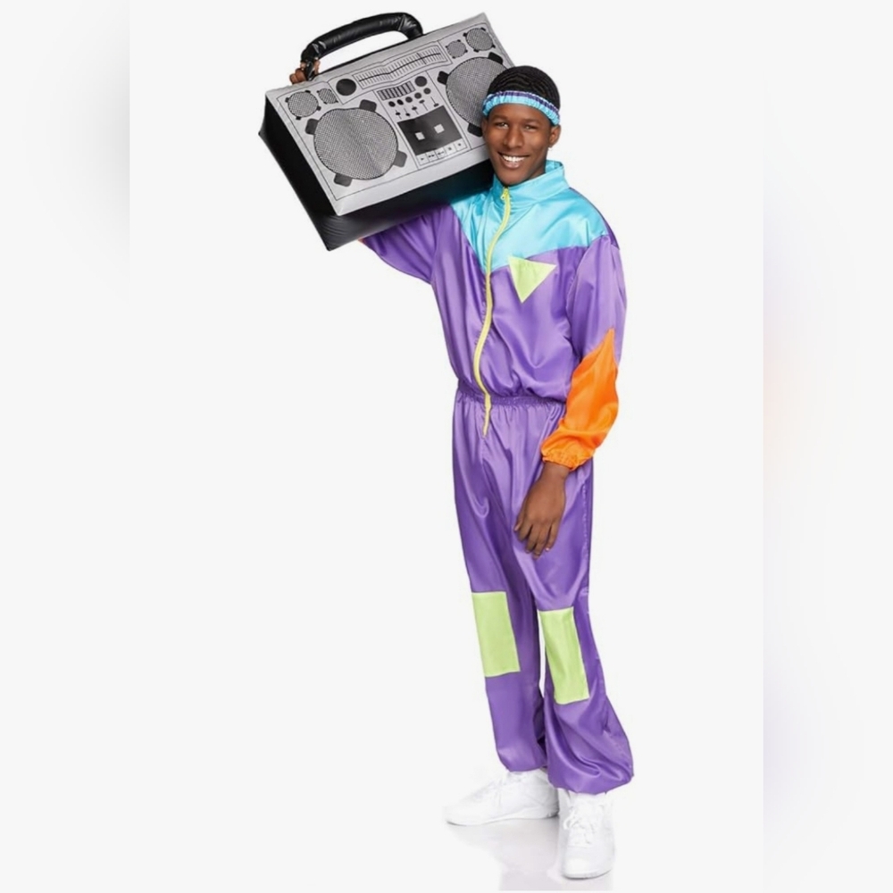 NIB Leg Avenue Men's 2 Pc Awesome 80s Retro Neon Track Suit Costume- XL Jumpsuit